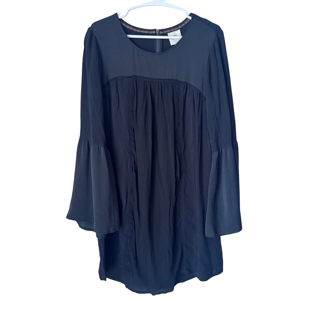 Knox Rose Black Bell Sleeve Mini Dress Boho Mixed Media Ladder Lace Medium